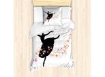 Set Copripiumino Abakuhaus Per Letti Singoli, Silhouette Di Ballerina E Fiori, Antiacaro, Adatto A Chi Soffre Di Allergie, Con Federa, 135 Cm X 200 Cm - 80 X 80 Cm, Multicolore