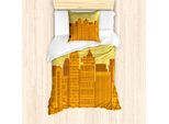 Abakuhaus Set Copripiumino Per Letto Singolo Boston, Stile Metropolitano, Antiacaro, Adatto A Chi Soffre Di Allergie, Con Federa, 135 Cm X 200 Cm - 80 X 80 Cm, Arancione Pallido Zenzero