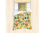 Abakuhaus Set Copripiumino Vegano Per Letti Singoli, Frutta Fresca Colorata, Antiacaro, Adatto A Chi Soffre Di Allergie, Con Federa, 135 Cm X 200 Cm - 80 X 80 Cm, Multicolore