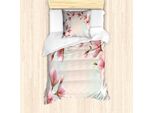 Set Copripiumino Abakuhaus Magnolia, Effetto Doppia Esposizione Petali Rosa Delicati E Rami Germoglianti, 135 X 200 Cm + 80 X 80 Cm, Corallo Scuro