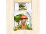 Abakuhaus Set Copripiumino Fantasia Per Letti Singoli, Magic World Casa Dei Funghi, Antiacaro, Adatto A Chi Soffre Di Allergie, Con Federa, 135 Cm X 200 Cm - 80 X 80 Cm, Multicolore