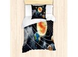 Set Copripiumino Abakuhaus Space, Sistema Solare Con Elementi Dell'universo Sole Terra Marte E Urano, 135 X 200 Cm + 80 X 80 Cm, Multicolore