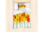 Abakuhaus Set Copripiumino Gerber Daisy Per Letti Singoli, Fiori Su Steli Verdi, Antiacaro, Adatto A Chi Soffre Di Allergie, Con Federa, 135 Cm X 200 Cm - 80 X 80 Cm, Arancione, Giallo E Verde