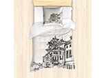 Abakuhaus Città Case Antiche Set Copripiumino Per Letti Singoli, Singapore Cina, Antiacaro, Adatto A Chi Soffre Di Allergie, Con Federa, 135 Cm X 200 Cm - 80 X 80 Cm, Guscio D'uovo E Nero