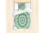 Abakuhaus Set Copripiumino Verde Mandala Per Letti Singoli, Design Vintage Orientale, Antiacaro E Anallergico Con Federa, 135 Cm X 200 Cm - 80 X 80 Cm, Verde E Bianco