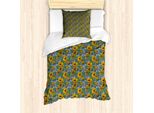 Abakuhaus Set Copripiumino Vintage Per Letti Singoli, Foglie Intrecciate E Fiori, Antiacaro, Adatto A Chi Soffre Di Allergie, Con Federa, 135 Cm X 200 Cm - 80 X 80 Cm, Giallo Terra E Verde Felce