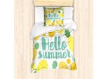 Abakuhaus Set Copripiumino Per Letti Singoli Hallo Sommer, Ananas E Frutta, Antiacaro, Adatto A Chi Soffre Di Allergie, Con Federa, 135 Cm X 200 Cm - 80 X 80 Cm, Verde Chiaro, Giallo