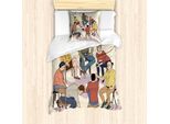 Abakuhaus Set Copripiumino Per Letti Singoli, Illustrazione Di Terapia Di Gruppo, Antiacaro, Adatto A Chi Soffre Di Allergie, Con Federa, 135 Cm X 200 Cm - 80 X 80 Cm, Multicolore