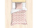 Set Copripiumino Retrò Abakuhaus Per Letti Singoli, Fiori Di Rosa Su Pois, Antiacaro, Adatto A Chi Soffre Di Allergie, Con Federa, 135 Cm X 200 Cm - 80 X 80 Cm, Crema Rosa Pallido