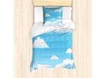 Abakuhaus Set Copripiumino Wolke Per Letti Singoli, Motivo Estivo, Antiacaro, Adatto A Chi Soffre Di Allergie, Con Federa, 135 Cm X 200 Cm - 80 X 80 Cm, Azzurro E Bianco