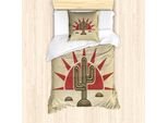 Abakuhaus Set Copripiumino Arizona Per Letti Singoli, Tribal Saguaro E Sun, Antiacaro, Adatto A Chi Soffre Di Allergie, Con Federa, 135 Cm X 200 Cm - 80 X 80 Cm, Pale Camel Rubin