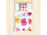 Abakuhaus Set Copripiumino Gerber Daisy Per Letti Singoli, Fiori Rosa E Gialli, Antiacaro, Adatto A Chi Soffre Di Allergie, Con Federa, 135 Cm X 200 Cm - 80 X 80 Cm, Multicolore