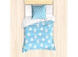 Abakuhaus Set Copripiumino Blu E Bianco Per Letti Singoli, Pois Nuvole, Antiacaro, Adatto A Chi Soffre Di Allergie, Con Federa, 135 Cm X 200 Cm - 80 X 80 Cm, Azzurro E Bianco