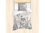 Abakuhaus Set Copripiumino Per Letto Singolo, Wildflower Botanical Land, Antiacaro E Anallergico, Con Federa, 135 Cm X 200 Cm - 80 X 80 Cm, Pale Eggshell Grigio Scuro