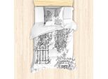 Abakuhaus Città Case Antiche Set Copripiumino, Disegno Di Una Vecchia Strada Con Illustrazione Windows In Stile Vintage, 135 X 200 Cm + 80 X 80 Cm, Bianco E Nero