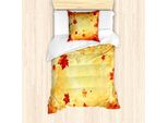 Abakuhaus Set Copripiumino, Composizione Grunge Astratta A Tema Autunnale Con Foglie D'acero Invecchiate, 135 X 200 Cm + 80 X 80 Cm, Arancione Vermiglio Giallo