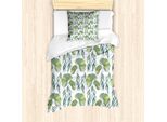Abakuhaus Set Copripiumino Asiatico Per Letti Singoli, Foglie E Ninfee, Antiacaro, Adatto A Chi Soffre Di Allergie, Con Federa, 135 Cm X 200 Cm - 80 X 80 Cm, Verde Chiaro