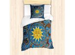 Abakuhaus Set Copripiumino Per Letto Singolo, Zodiaco Cerchio Sole, Antiacaro, Adatto A Chi Soffre Di Allergie, Con Federa, 135 Cm X 200 Cm - 80 X 80 Cm, Blu Azzurro Senape