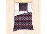 Abakuhaus Set Copripiumino Happy Camper, Grazioso Motivo Retrò A Tema Viaggi Con Grafica Colorata Di Furgoncini, 135 X 200 Cm + 80 X 80 Cm, Multicolore
