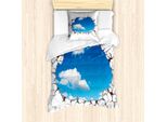 Abakuhaus Set Copripiumino Per Letto Singolo, Motivo Nuvole, Moderno, Antiacaro, Adatto A Chi Soffre Di Allergie, Con Federa, 135 Cm X 200 Cm - 80 X 80 Cm, Bianco E Blu