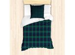 Abakuhaus Set Copripiumino A Quadri Scozzesi, Design Tradizionale Con Elementi Folcloristici Scozzesi, Motivo A Quadri, 135 X 200 Cm + 80 X 80 Cm, Verde Scuro E Nero