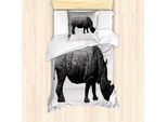 Abakuhaus Set Copripiumino Per Letti Singoli, Linea Animale Poligonale, Antiacaro, Adatto A Chi Soffre Di Allergie, Con Federa, 135 Cm X 200 Cm - 80 X 80 Cm, Grigio Antracite E Bianco