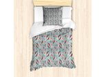 Abakuhaus Set Copripiumino Per Letti Singoli, Uccelli E Foglie Astratti, Antiacaro, Adatto A Chi Soffre Di Allergie, Con Federa, 135 Cm X 200 Cm - 80 X 80 Cm, Pale Teal Coral