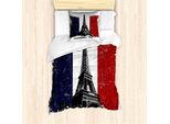 Abakuhaus Francia Set Copripiumino Per Letti Singoli, Grunge Flag Torre Eiffel, Antiacaro, Adatto A Chi Soffre Di Allergie, Con Federa, 135 Cm X 200 Cm - 80 X 80 Cm, Coconut Vermilion
