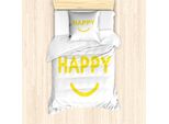 Abakuhaus Set Copripiumino Giallo E Bianco Per Letti Singoli, Happy Smiling, Antiacaro, Adatto A Chi Soffre Di Allergie, Con Federa, 135 Cm X 200 Cm - 80 X 80 Cm, Giallo E Bianco