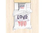 Abakuhaus Set Copripiumino Per Letto Singolo "Ti Amo"", Tema San Valentino, Antiacaro, Adatto A Chi Soffre Di Allergie, Con Federa, 135 Cm X 200 Cm - 80 X 80 Cm, Viola Melanzana Grigio"