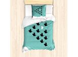Abakuhaus Set Copripiumino Per Letto Singolo, Sagome Di Uccelli Sulle Nuvole, Antiacaro, Adatto A Chi Soffre Di Allergie, Con Federa, 135 Cm X 200 Cm - 80 X 80 Cm, Seafoam Coke Grey