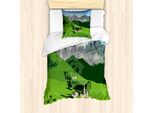 Abakuhaus Svizzera Set Copripiumino Per Letti Singoli, Alpine Berge Wiese, Antiacaro, Adatto A Chi Soffre Di Allergie, Con Federa, 135 Cm X 200 Cm - 80 X 80 Cm, Multicolore
