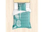Abakuhaus Set Copripiumino Per Letti Singoli, Creature Oceaniche Cockleshell, Antiacaro, Adatto A Chi Soffre Di Allergie, Con Federa, 135 Cm X 200 Cm - 80 X 80 Cm, Pale Teal Cocco