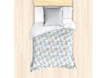Set Copripiumino Abakuhaus, Flora Estiva Astratto Fiori Blu-Grigio E Foglioline, 135 X 200 Cm + 80 X 80 Cm, Azzurro E Bianco