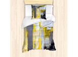 Abakuhaus Set Copripiumino Giallo E Grigio, Design Artistico Moderno Con Motivo A Pennellate, 135 X 200 Cm + 80 X 80 Cm, Giallo Grigio Bianco