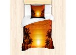 Abakuhaus Set Copripiumino Per Letto Singolo, Tropic Tramonto Alberi Sole Mare, Antiacaro Adatto A Chi Soffre Di Allergie Con Federa, 135 Cm X 200 Cm - 80 X 80 Cm, Arancione Bruciato Marrone Sigillo