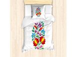 Abakuhaus Ungheria Set Copripiumino, Motivo Tradizionale Folk Kalocsa Tulipani Motivo Dell'europa Orientale Stampa Retrò, 135 X 200 Cm + 80 X 80 Cm, Multicolore