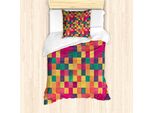 Abakuhaus Set Copripiumino Astratto Per Letti Singoli, Quadrati Colorati Vintage, Antiacaro, Adatto A Chi Soffre Di Allergie, Con Federa, 135 Cm X 200 Cm - 80 X 80 Cm, Multicolore