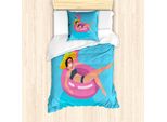 Abakuhaus Set Copripiumino Per Letto Singolo, Donna Su Fenicottero Di Gomma, Antiacaro, Adatto A Chi Soffre Di Allergie, Con Federa, 135 Cm X 200 Cm - 80 X 80 Cm, Multicolore