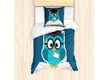 Abakuhaus Set Copripiumino Per Letti Singoli, Gufo Laureato Con Berretto, Antiacaro, Adatto A Chi Soffre Di Allergie, Con Federa, 135 Cm X 200 Cm - 80 X 80 Cm, Blu Multicolore