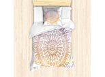 Set Copripiumino Abakuhaus Mandala, Illustrazione Mandala Floreale Etnica Decorativa A Forma Di Sole, 135 X 200 Cm + 80 X 80 Cm, Arancione Pallido Ambra