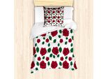 Abakuhaus Set Copripiumino Per Letto Singolo, Romantic Floral Doodle, Antiacaro, Adatto A Chi Soffre Di Allergie, Con Federa, 135 Cm X 200 Cm - 80 X 80 Cm, Verde Vermiglio Bianco