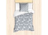 Abakuhaus Set Copripiumino Esotico Per Letti Singoli, Motivo Monstera Leaves, Antiacaro E Anallergico, Con Federa, 135 Cm X 200 Cm - 80 X 80 Cm, Blu Scuro-Bianco