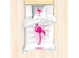 Set Copripiumino Abakuhaus Pink Flamingo, Icona Tropicale Della Giungla Con La Scritta Hawaiian Fauna, 135 X 200 Cm + 80 X 80 Cm, Rosa Pallido E Bianco