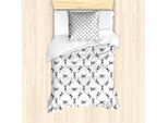 Set Copripiumino Abakuhaus Basset, Motivo Monocromatico Ripetuto Disegnato A Mano Shocked Lange Eared Dog, 135 X 200 Cm + 80 X 80 Cm, Bianco E Nero