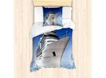 Abakuhaus Set Copripiumino Per Letto Singolo, Nave Bianca Sull'acqua, Antiacaro, Adatto A Chi Soffre Di Allergie, Con Federa, 135 Cm X 200 Cm - 80 X 80 Cm, Blu E Bianco