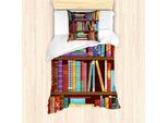 Abakuhaus Set Copripiumino Con Libreria, Disegno Digitale Grafico Della Biblioteca Con Libri Su Vari Argomenti, 135 X 200 Cm + 80 X 80 Cm, Multicolore
