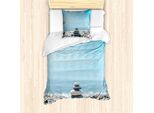 Abakuhaus Set Copripiumino Per Letti Singoli, Tema Spiaggia E Mare Con Ciottoli, Antiacaro E Anallergico, Con Federa, 135 Cm X 200 Cm - 80 X 80 Cm, Multicolore