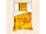Abakuhaus Set Copripiumino Per Letti Singoli, Motivo Grafico Con Foglie Secche, Antiacaro, Adatto A Chi Soffre Di Allergie, Con Federa, 135 Cm X 200 Cm - 80 X 80 Cm, Arancione Giallo