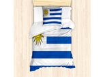 Abakuhaus Uruguay Set Copripiumino Per Letti Singoli, Strisce Semplici E Bandiera Sun, Antiacaro, Adatto A Chi Soffre Di Allergie, Con Federa, 135 Cm X 200 Cm - 80 X 80 Cm, Blu Cobalto-Bianco